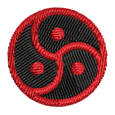 Stickmotiv BDSM-Emblem mit Wunschtext individuell personalisierte Bestickung